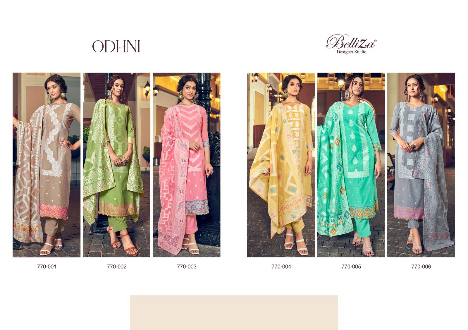ODHNI BY Belliza 770-001 TO 770-006 SERIES Pakistani Stylish Embroidered Pure Cotton Dresses At Wholesale Price